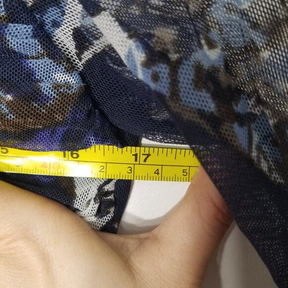 Tribal Sheer Arms Abstract Blue Brown Top 3/4 Sleeves Business Casual XSmall - Picture 10 of 10